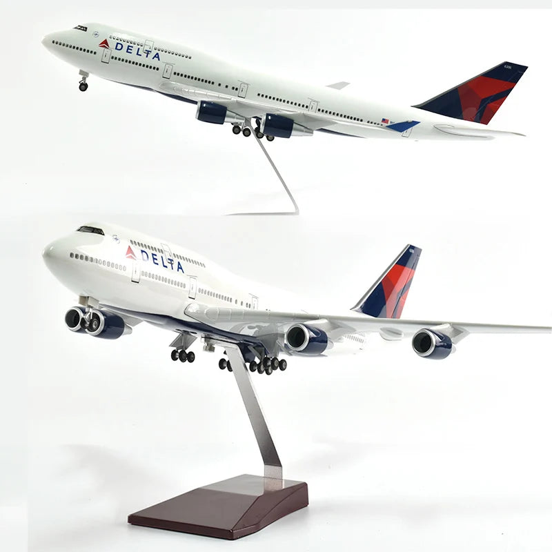 JASON TUTU 43-47cm Delta Air Boeing b747 Airplane Model Aircraft 1/160 Scale Diecast Resin Light and Wheel Plane Gift Collection