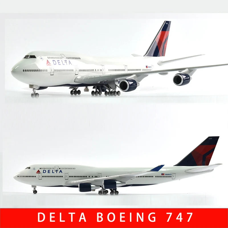 JASON TUTU 43-47cm Delta Air Boeing b747 Airplane Model Aircraft 1/160 Scale Diecast Resin Light and Wheel Plane Gift Collection