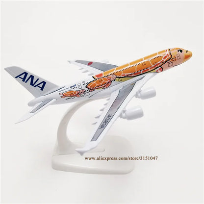 Orange 16cm Air Japan ANA Cartoon Sea Turtle Airbus A380 Airways Airlines Metal Alloy Airplane Model Plane Diecast Aircraft