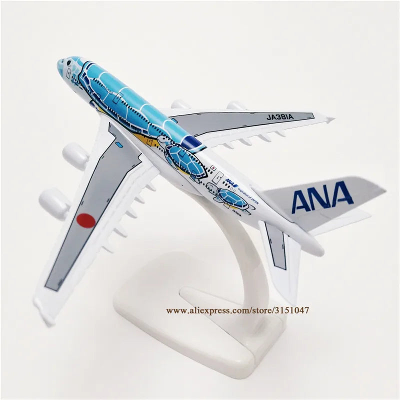 Orange 16cm Air Japan ANA Cartoon Sea Turtle Airbus A380 Airways Airlines Metal Alloy Airplane Model Plane Diecast Aircraft