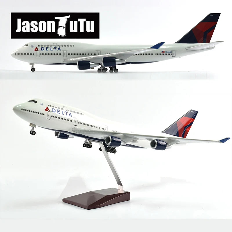 JASON TUTU 43-47cm Delta Air Boeing b747 Airplane Model Aircraft 1/160 Scale Diecast Resin Light and Wheel Plane Gift Collection