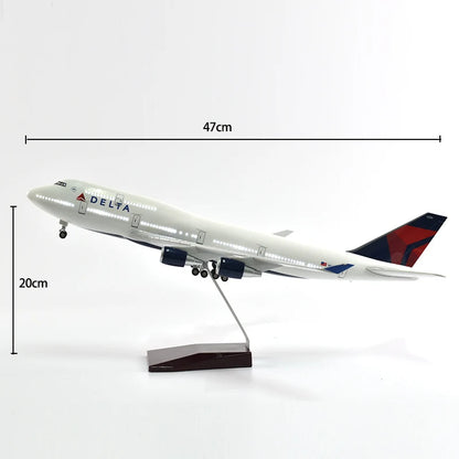 JASON TUTU 43-47cm Delta Air Boeing b747 Airplane Model Aircraft 1/160 Scale Diecast Resin Light and Wheel Plane Gift Collection