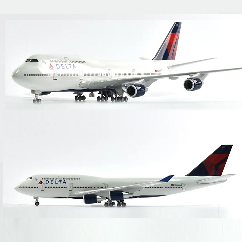 JASON TUTU 43-47cm Delta Air Boeing b747 Airplane Model Aircraft 1/160 Scale Diecast Resin Light and Wheel Plane Gift Collection