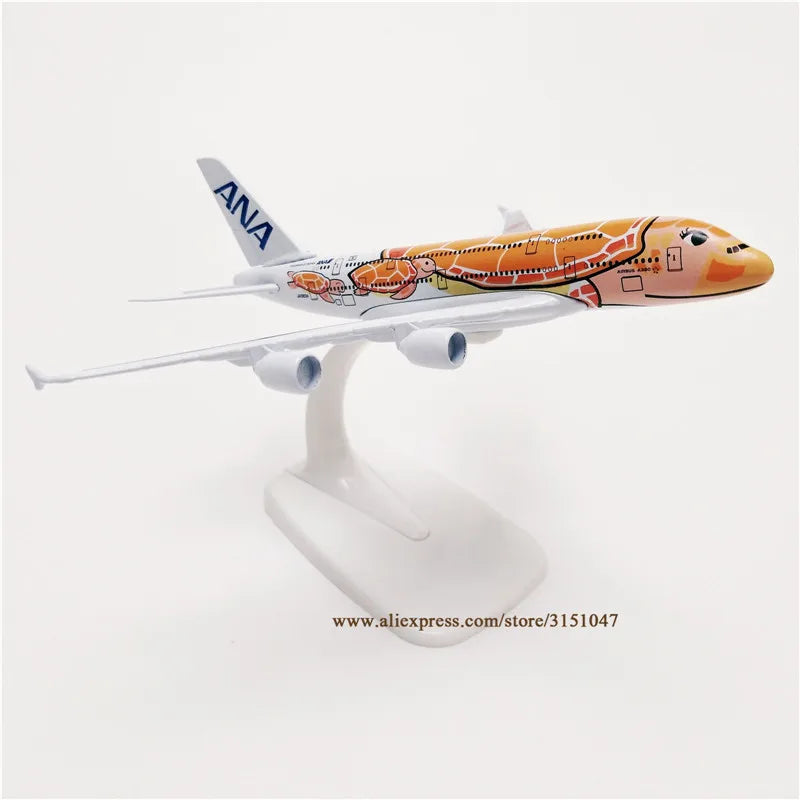 Orange 16cm Air Japan ANA Cartoon Sea Turtle Airbus A380 Airways Airlines Metal Alloy Airplane Model Plane Diecast Aircraft