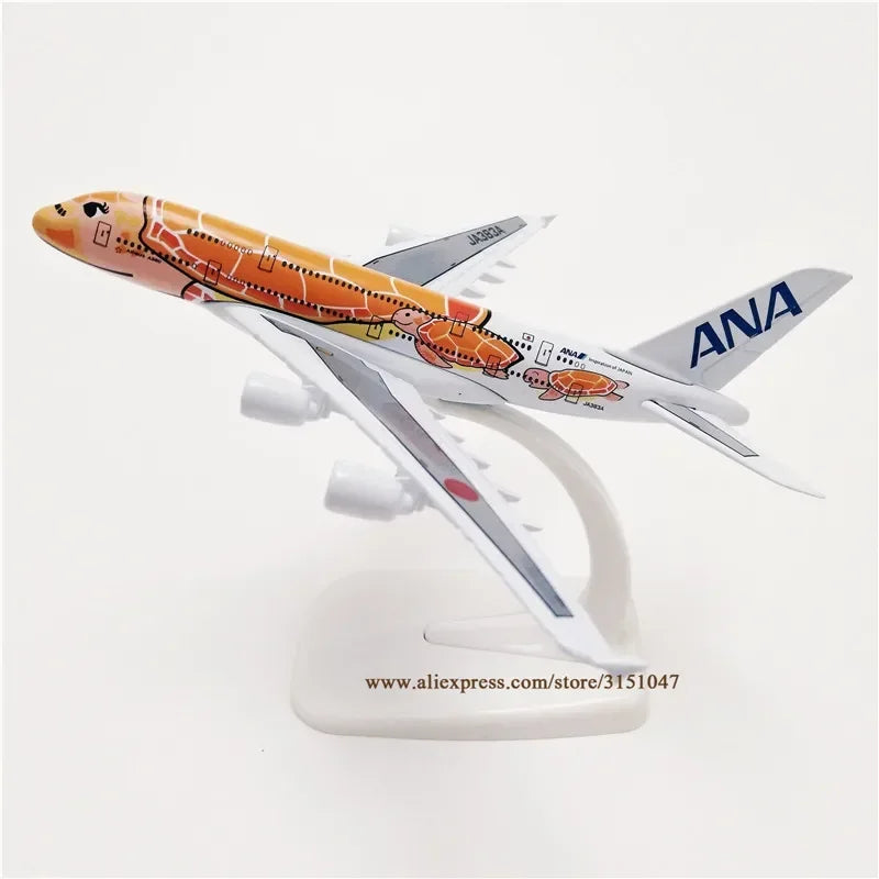 Orange 16cm Air Japan ANA Cartoon Sea Turtle Airbus A380 Airways Airlines Metal Alloy Airplane Model Plane Diecast Aircraft