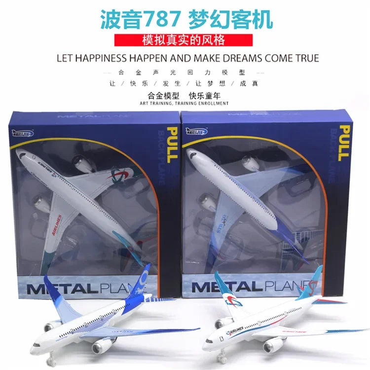 Boeing 787 alloy aircraft model 24cm large aircraft all alloy aircraft model lights children's hobby gifts collectibles