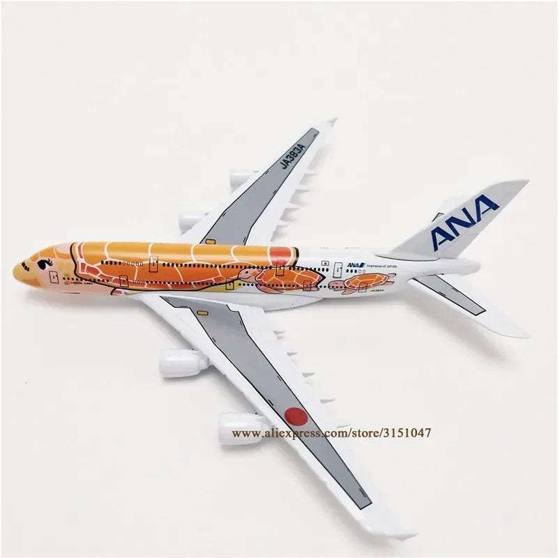 Orange 16cm Air Japan ANA Cartoon Sea Turtle Airbus A380 Airways Airlines Metal Alloy Airplane Model Plane Diecast Aircraft