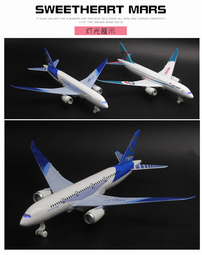 Boeing 787 alloy aircraft model 24cm large aircraft all alloy aircraft model lights children's hobby gifts collectibles