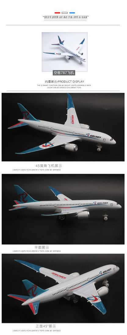 Boeing 787 alloy aircraft model 24cm large aircraft all alloy aircraft model lights children's hobby gifts collectibles