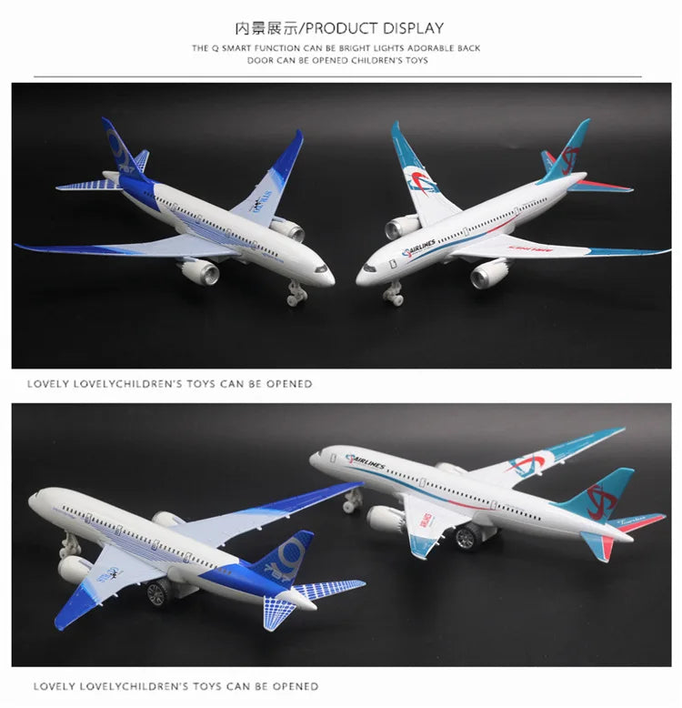 Boeing 787 alloy aircraft model 24cm large aircraft all alloy aircraft model lights children's hobby gifts collectibles