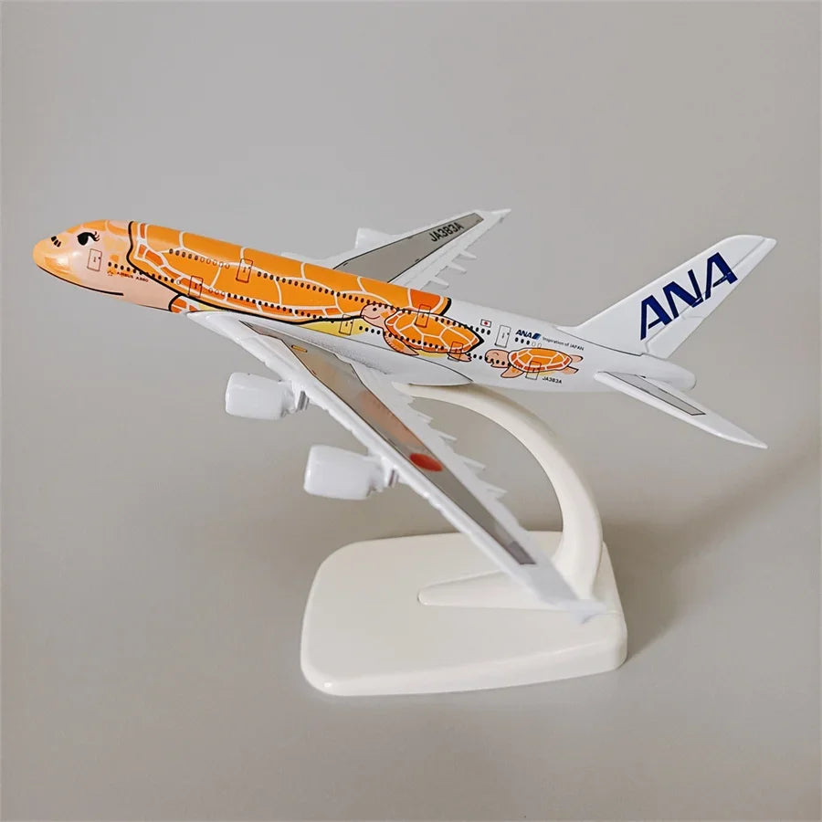 14*16cm Air Japan ANA Airlines Cartoon Sea Turtle Airbus 380 A380 Airways Metal Alloy Diecast Airplane Model Plane Aircraft