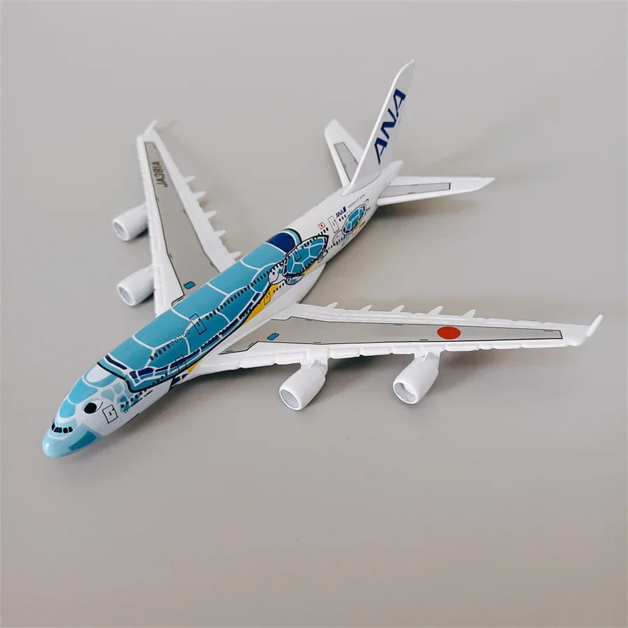 14*16cm Air Japan ANA Airlines Cartoon Sea Turtle Airbus 380 A380 Airways Metal Alloy Diecast Airplane Model Plane Aircraft