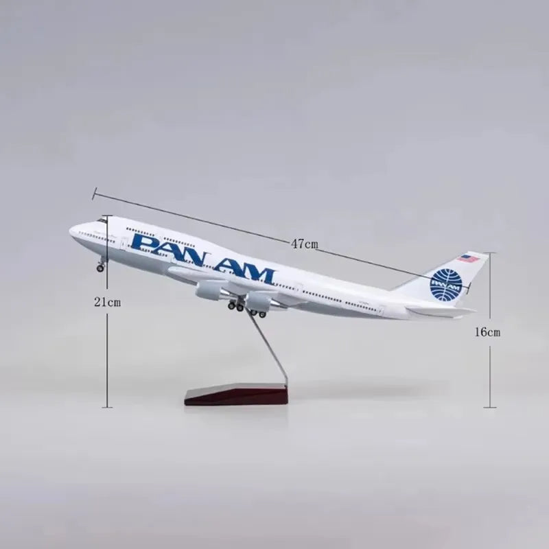 1/150 Scale 47cm Airplane 747 B747 Aircraft PAN AM Airline Model W Light and Wheel Diecast Resin Plane For Collection