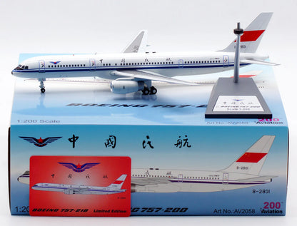 AV2058 Alloy Collectible Plane Gift Aviation 1:200 CAAC Boeing B757-200 Diecast Aircraft JET Model B-2801 With Stand