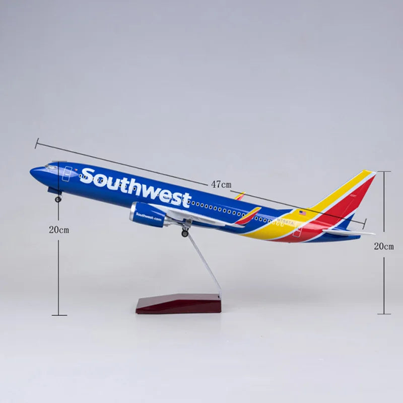 1/85 Scale 47CM Airplane 737-700 B737-700 Aircraft Southwest Airline W Light and Wheel Diecast Plastic Resin Plane Model Toy