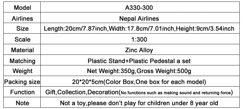 NEW 20cm Alloy Metal AIR Nepal Airlines Airbus 330 A330 Airplane Model Airways Plane Model Stand Diecast Aircraft Kids Gift Toys