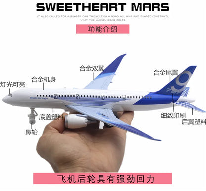 Boeing 787 alloy aircraft model 24cm large aircraft all alloy aircraft model lights children's hobby gifts collectibles