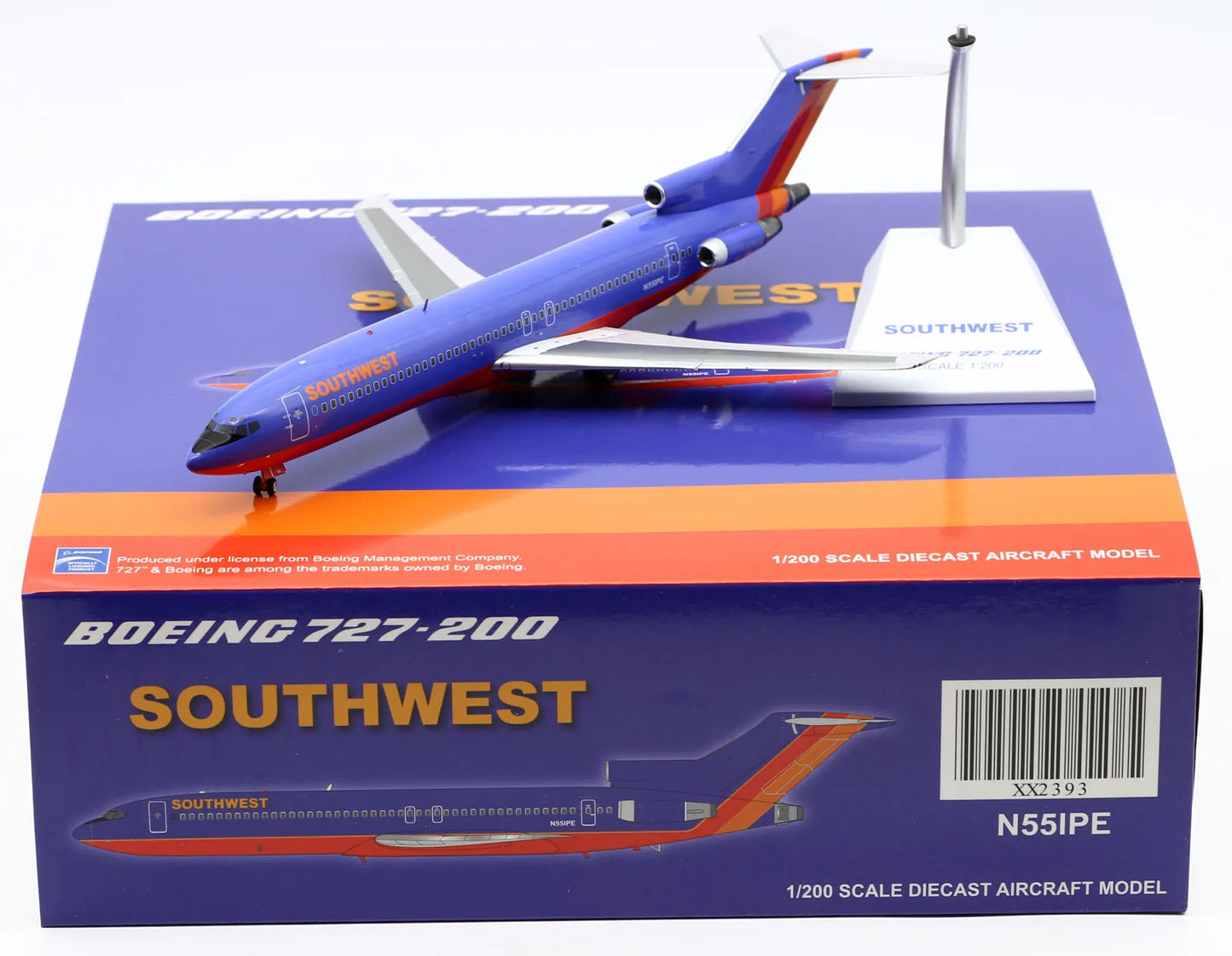 XX2393  Alloy Collectible Plane Gift JC Wings 1:200 Southwest Air Boeing B727-200 Diecast Aircraft Jet Model N551PE With Stand