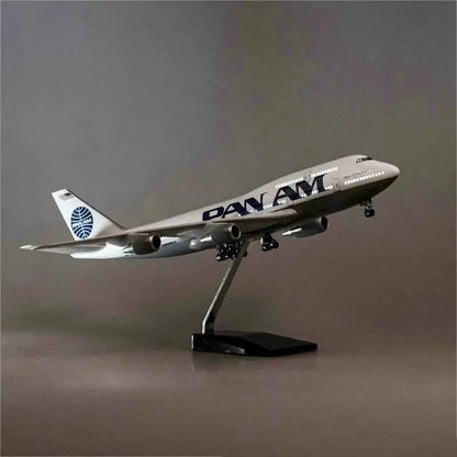 1/150 Scale 47cm Airplane 747 B747 Aircraft PAN AM Airline Model W Light and Wheel Diecast Resin Plane For Collection