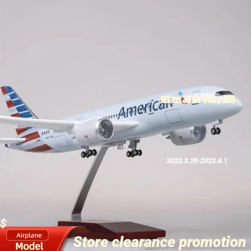 New 1:130 47cm Airplane Boeing 787 B787 Dreamliner Aircraft American Airlines Model W Light and Wheel Diecast Resin Plane Model